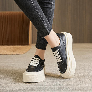 Genuine leather white shoes for women 2023 spring new large-toe shoes breathable versatile platform thick soles