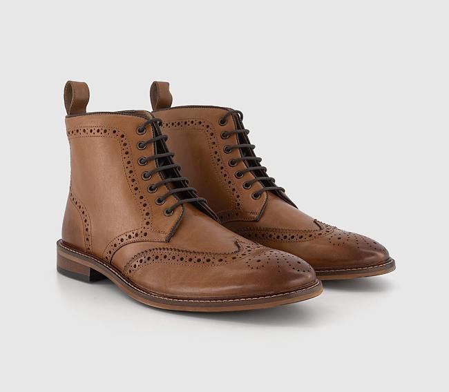 Bladon Brogue Lace Up Boots Tan Leather - 1